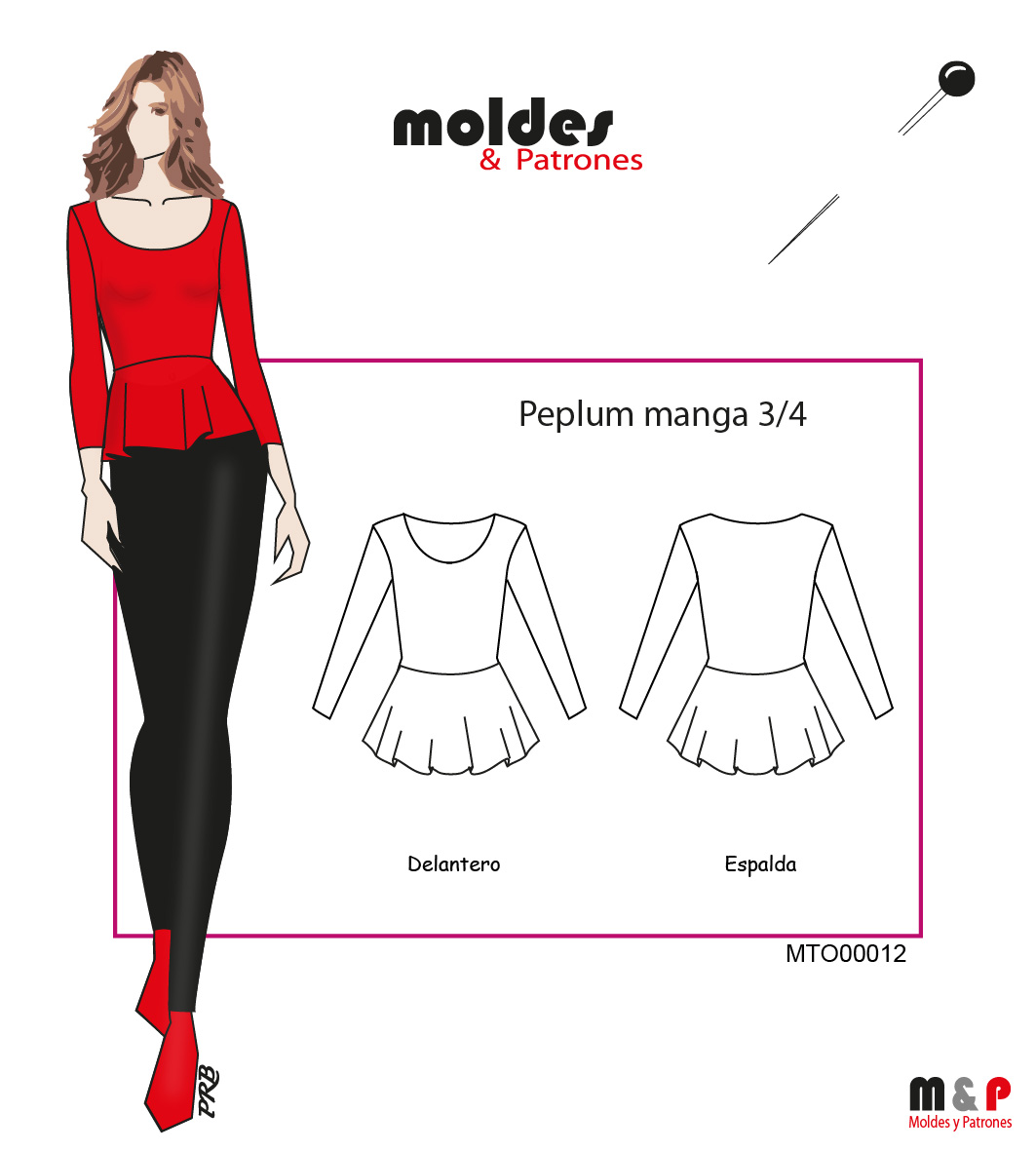 3 TALLAS S M L - Top Peplum con manga 3/4