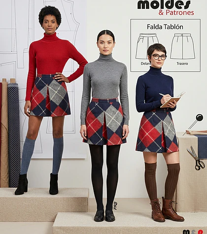 3 TALLAS S M L - Falda con tablón encontrado