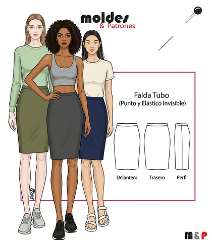 3 TALLAS S M L - Falda Tubo tela de punto