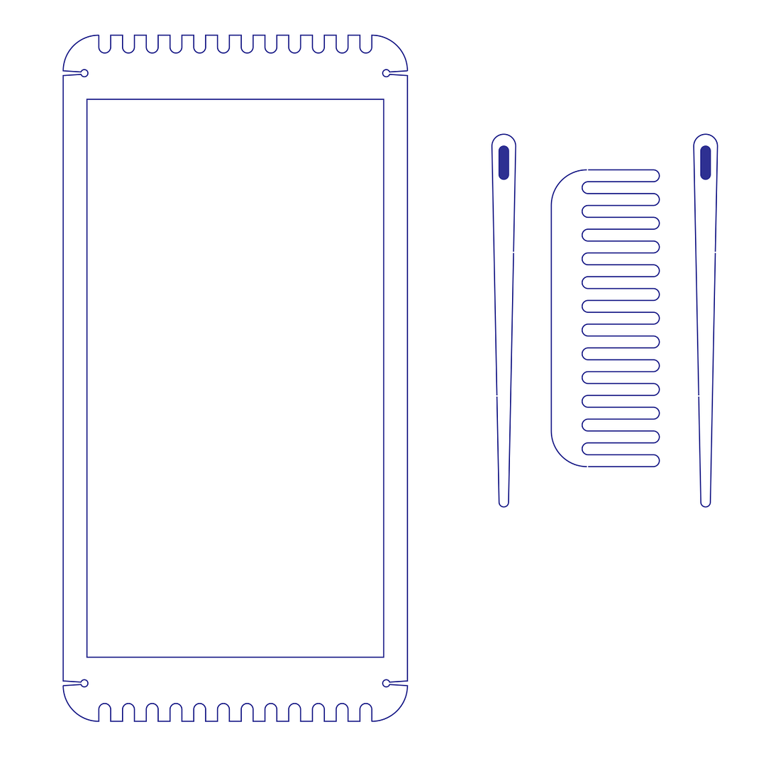 Mini telar de mano 17cm de largo con agujas  2