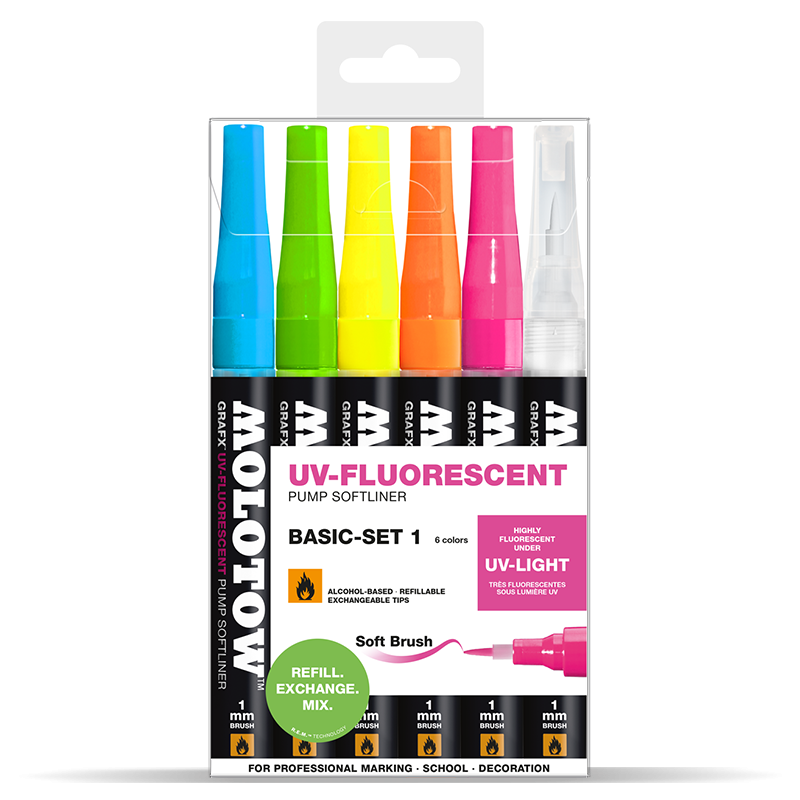 Pack 6 - Grafx Pump Softliner UV-Fluorescent 1 mm Set basic 1
