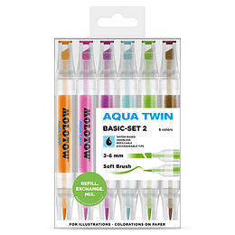 Pack 6 - Twin marker Aqua punta pincel 1 mm / punta biselada 2-6 mm Set basic 2