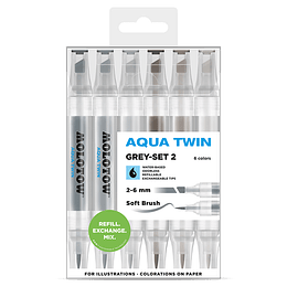 Pack 6 - Twin marker Aqua punta pincel 1 mm / punta biselada 2-6 mm Set grises 2