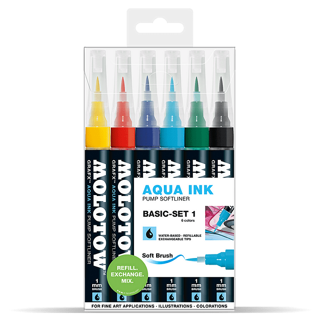 Pack 6 - Grafx Pump Softliner Aqua ink 1 mm Set basic 1