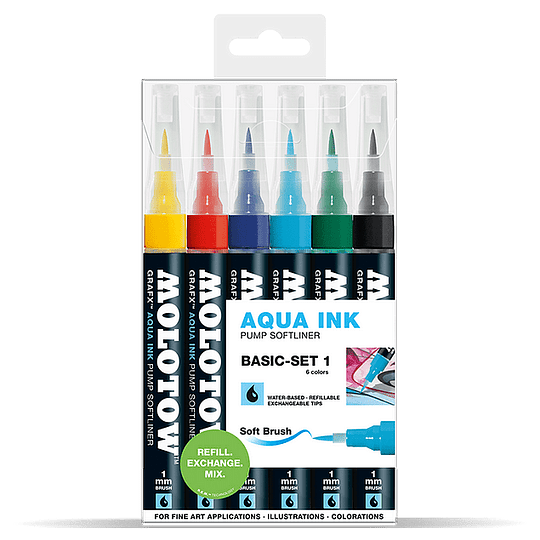 Pack 6 - Grafx Pump Softliner Aqua ink 1 mm Set basic 1