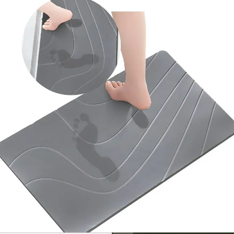 Alfombra Baño Diatomita Antideslizante Gris Oscuro Ondas 1