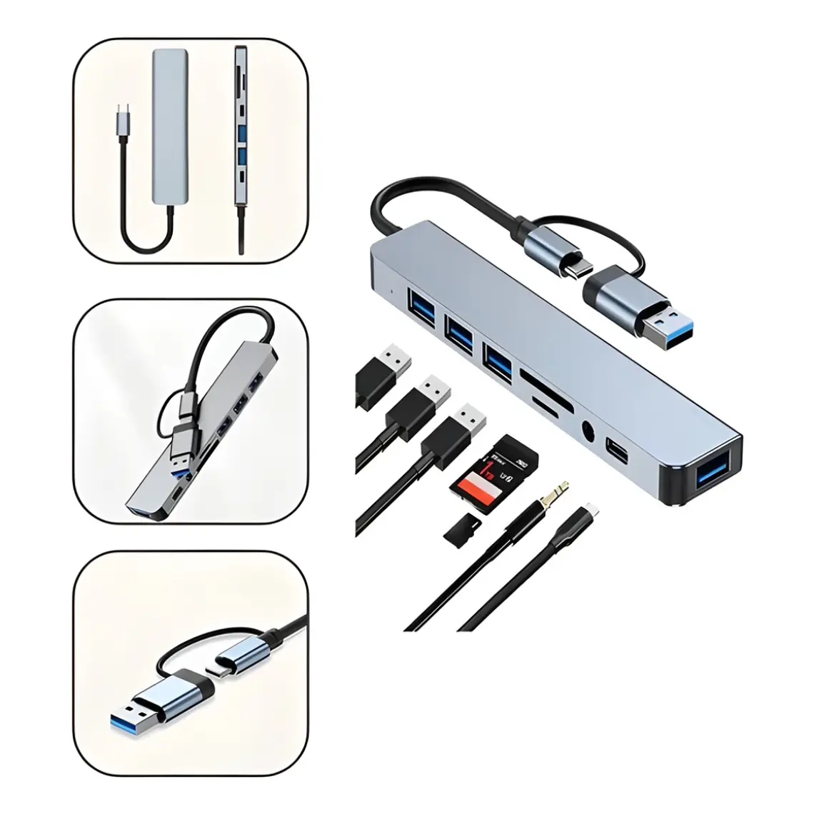 Adaptador USB-C 8 en 1 con USB 3.0 y PD 2
