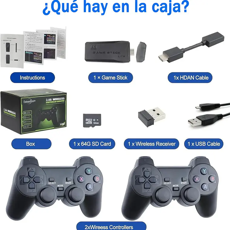 Game Stick Retro con 10.000 Juegos y 2 Controles 2