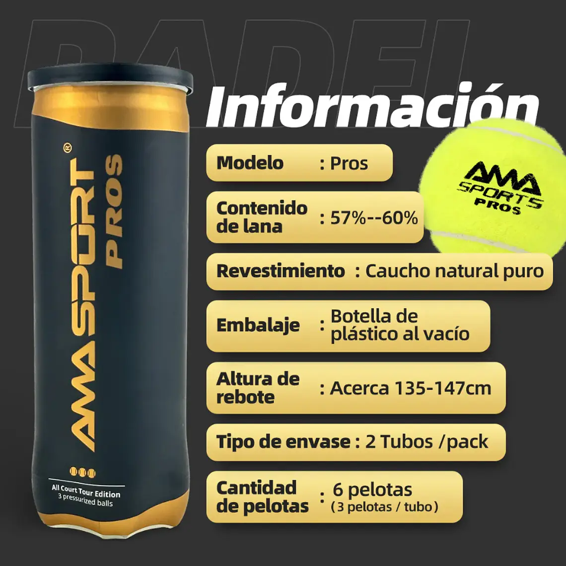 Pelotas de Pádel Amasport Pro X3 Amarillo 4