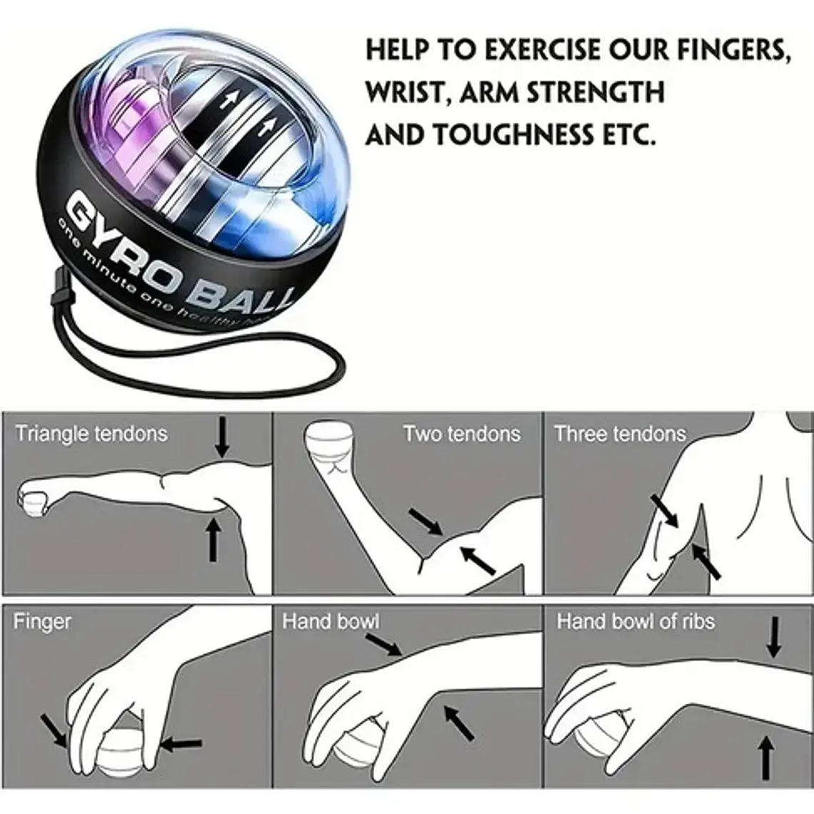 Powerball Ejercicio Rehabilitación Brazo Gyro Negro Led + Estuche 4