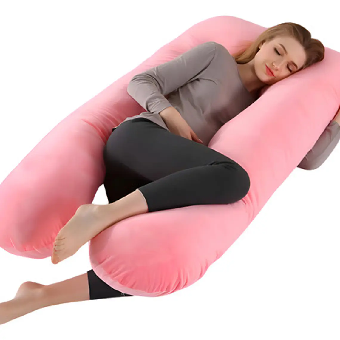 Cojin Almohada Maternal Con Funda Extra Suave Color Rosa Liso 1