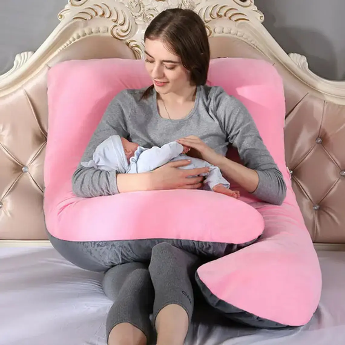 Cojin Almohada Maternal Con Funda Extra Suave Color Rosa Liso 2