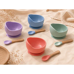 BOWL ANTIDERRAME MAS CUCHARA DE SILICONA DE GRADO ALIMENTARIO