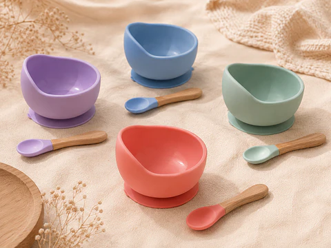 BOWL ANTIDERRAME MAS CUCHARA DE SILICONA DE GRADO ALIMENTARIO