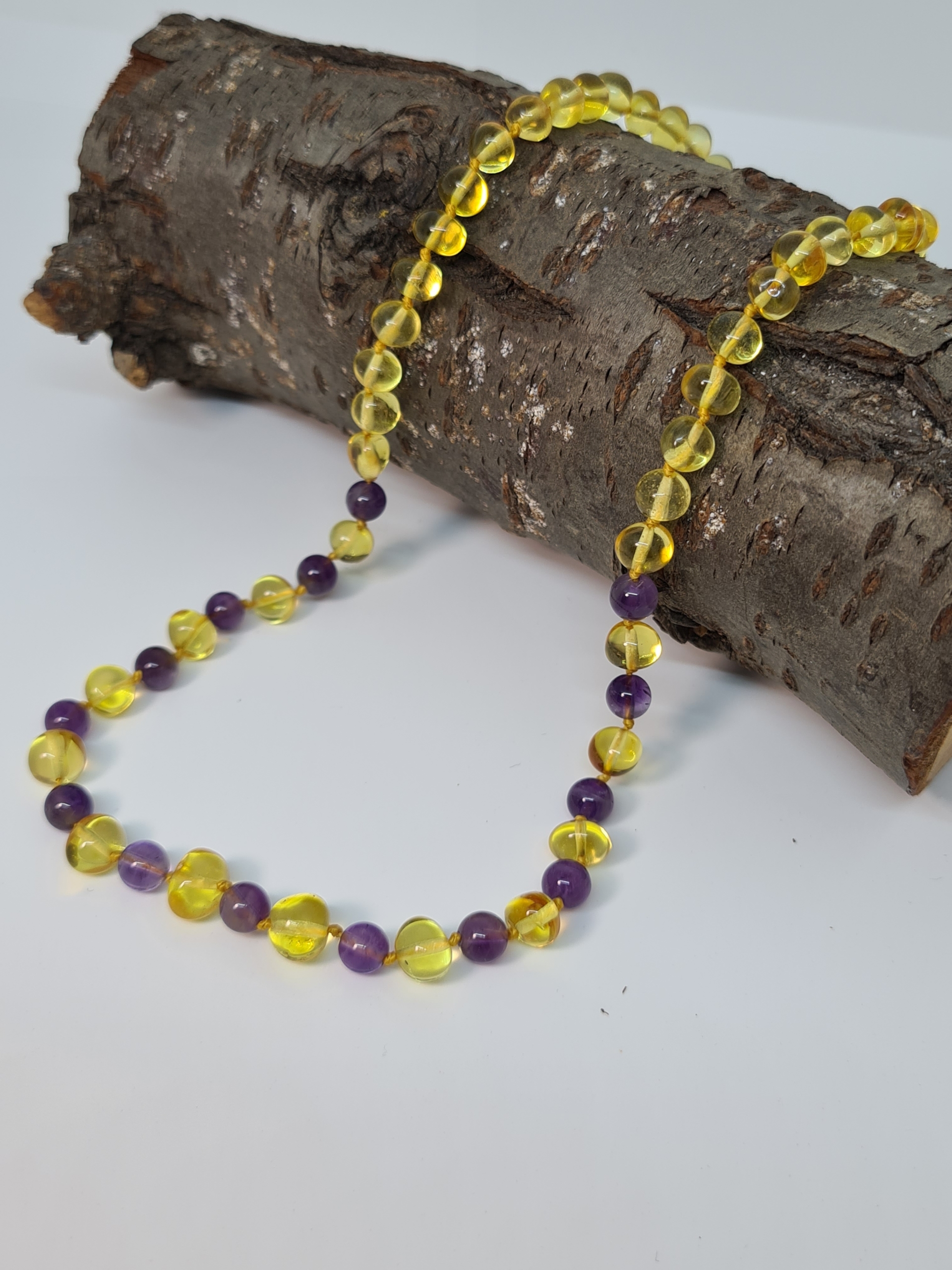 Collar de ámbar para niños y adultos Miel y Amatista