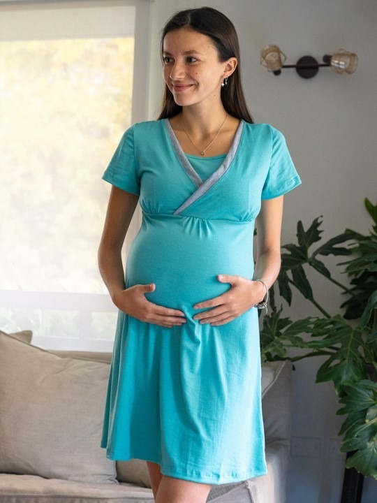 Camisa de Dormir Maternal y Lactancia Manga Corta