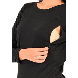 Polera Mia Petróleo Maternal y Lactancia Cierres Manga Larga Negra