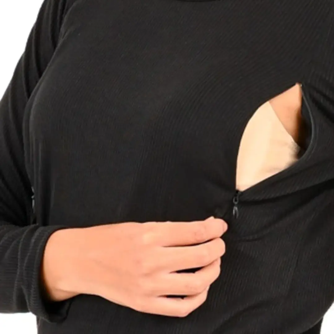 Polera Mia Petróleo Maternal y Lactancia Cierres Manga Larga Negra 2