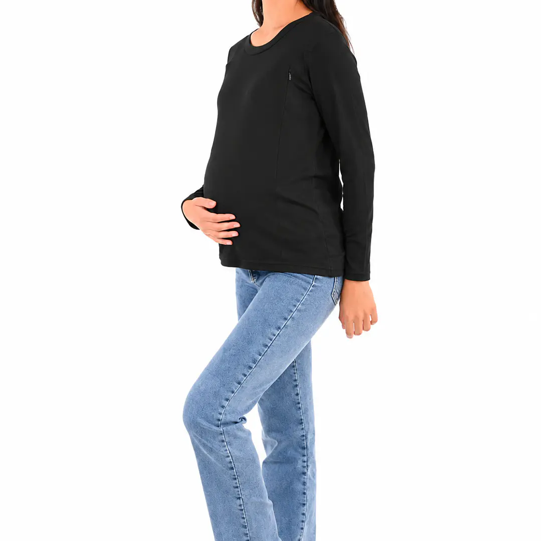 Polera Mia Petróleo Maternal y Lactancia Cierres Manga Larga Negra 3