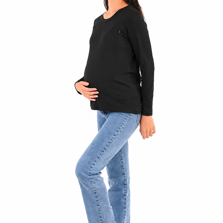 Polera Mia Petróleo Maternal y Lactancia Cierres Manga Larga Negra 3