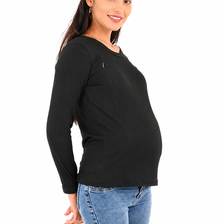 Polera Mia Petróleo Maternal y Lactancia Cierres Manga Larga Negra 4