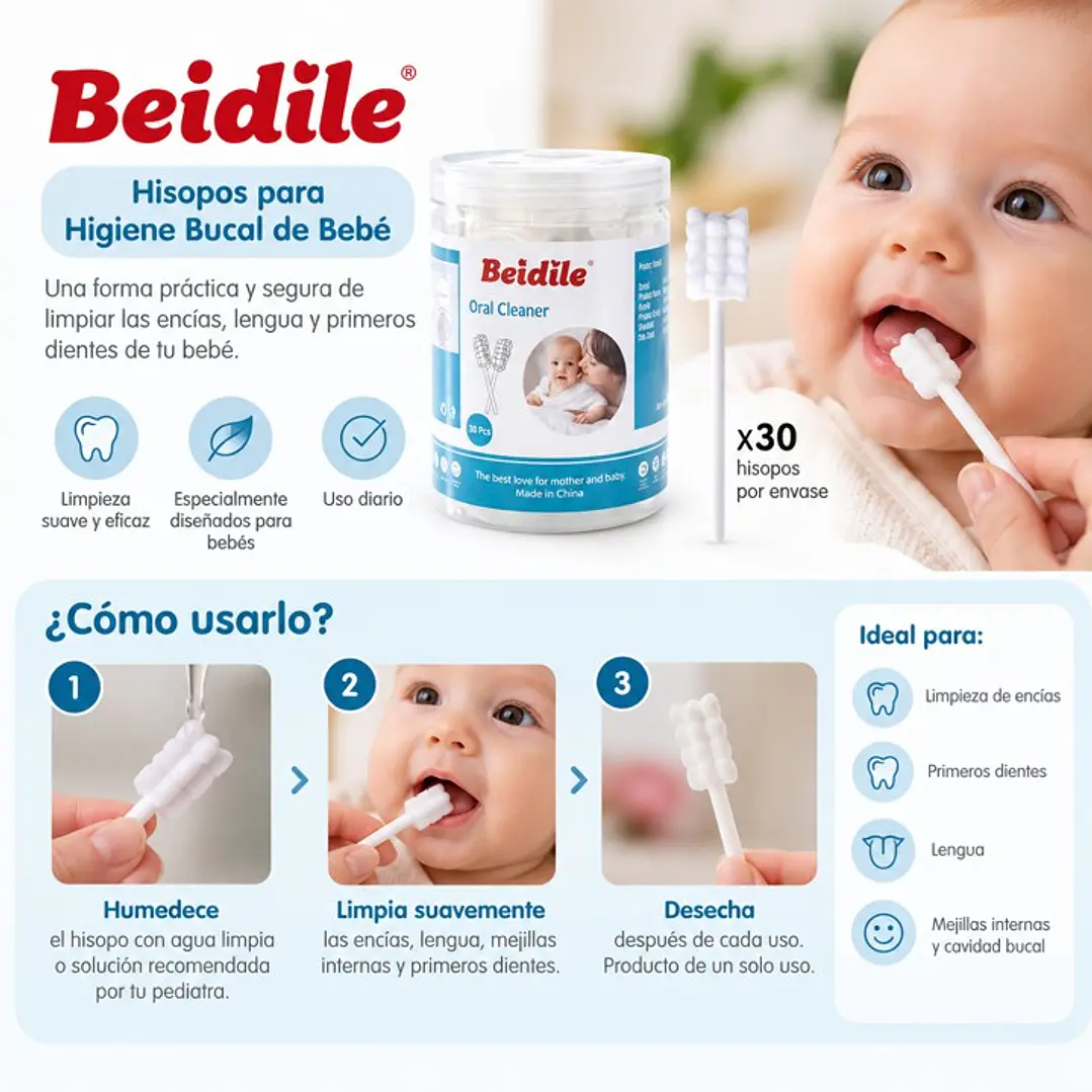 Higiene Bucal para Bebés – Hisopos desechables Beidile x 30 3
