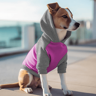 Poleron con Gorro Fucsia - Gris