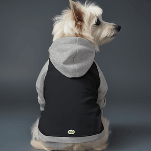 Poleron con Gorro Negro - Gris Melange