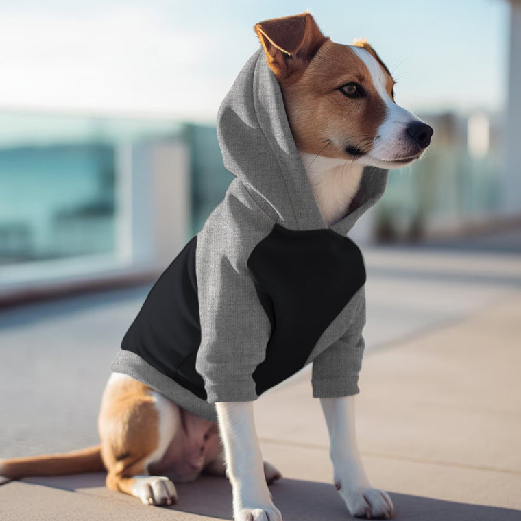 Poleron con Gorro Negro - Gris Melange 2