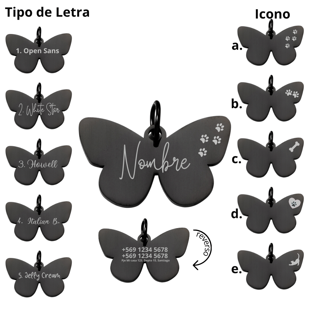 Medalla Acero Inoxidable - Mariposa Negro 2