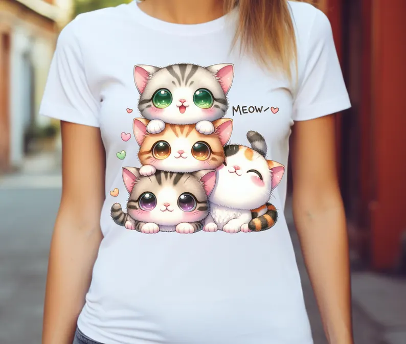 Polera Unisex Gatito lindo Kawaii 1