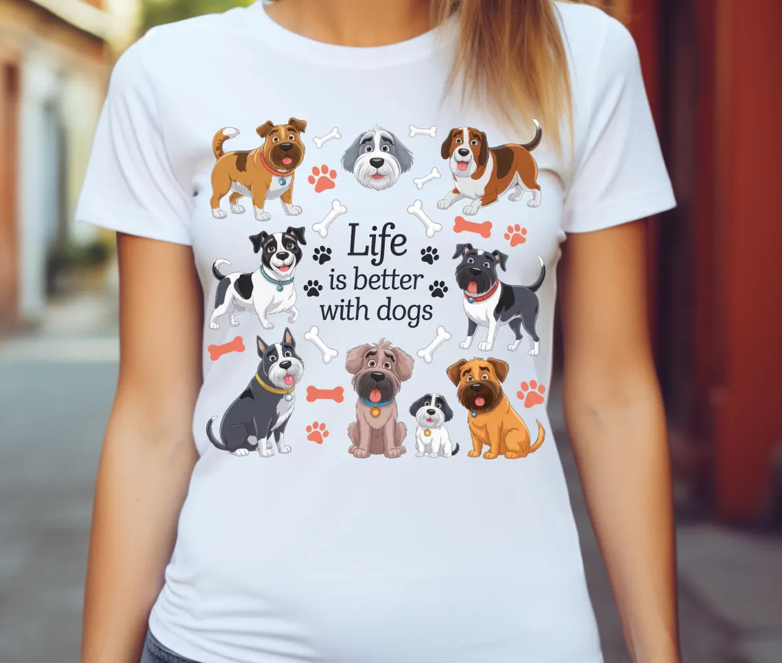 Polera Unisex La vida es mejor con perros 1