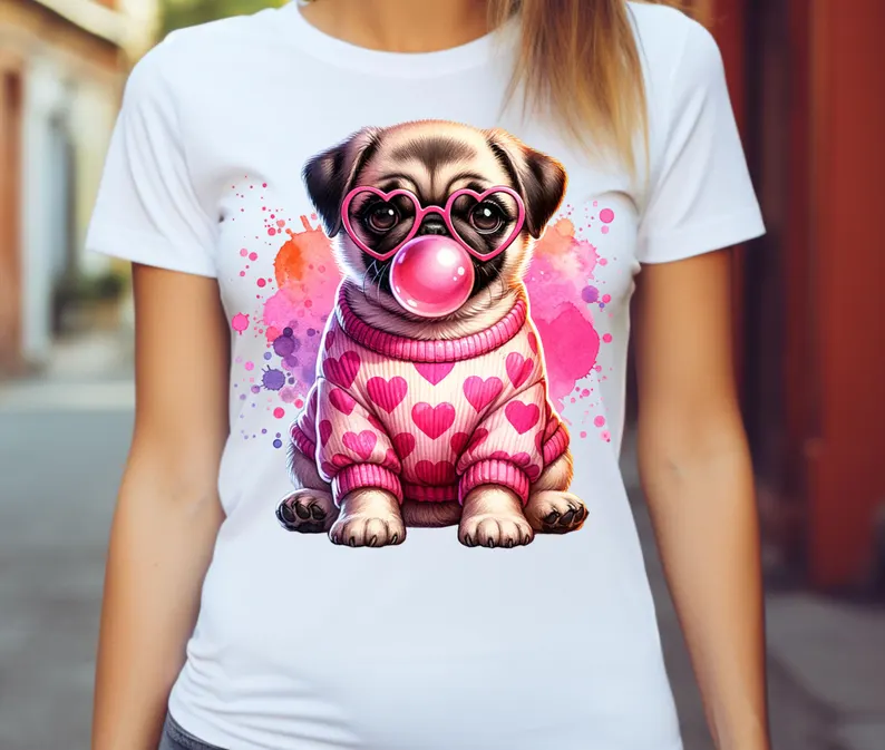 Polera Unisex Pug Chicle Rosa 1