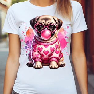 Polera Unisex Pug Chicle Rosa