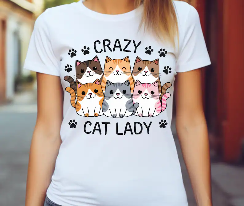 Polera Unisex Mujer loca con gatos 1