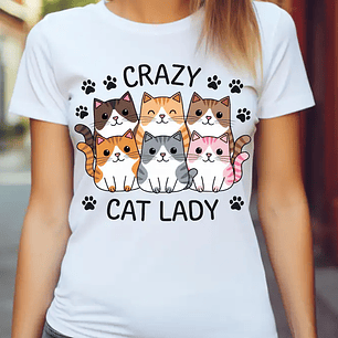 Polera Unisex Mujer loca con gatos