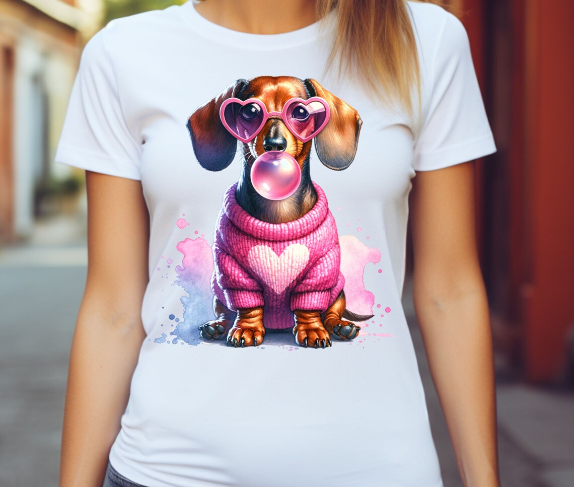 Polera Unisex Dachshund Chicle Rosa 1