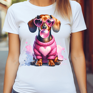 Polera Unisex Dachshund Chicle Rosa