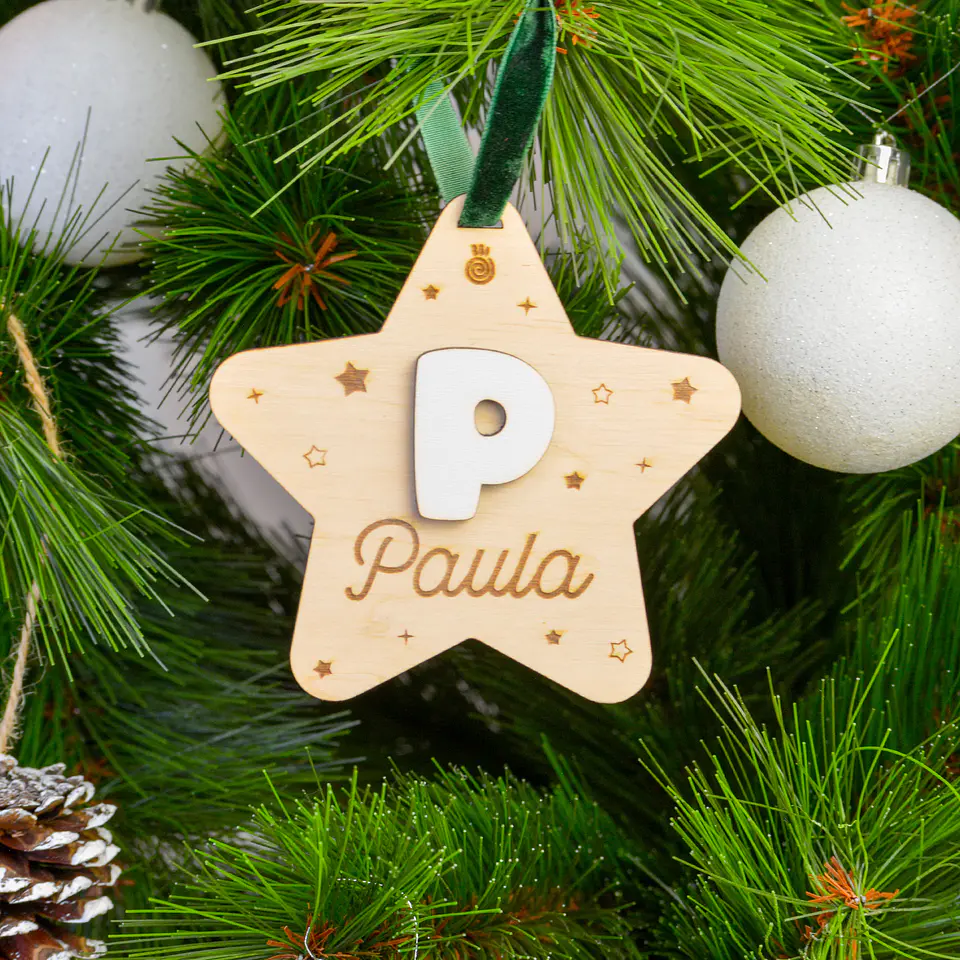 Adorno de Navidad en forma de estrella con inicial 1