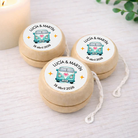 Yoyos con adhesivo personalizado para bodas