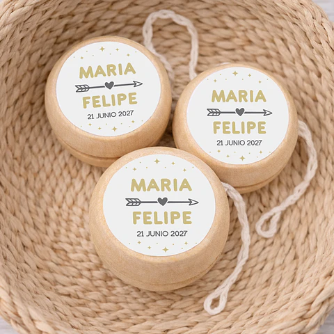 Yoyos con adhesivo personalizado para bodas