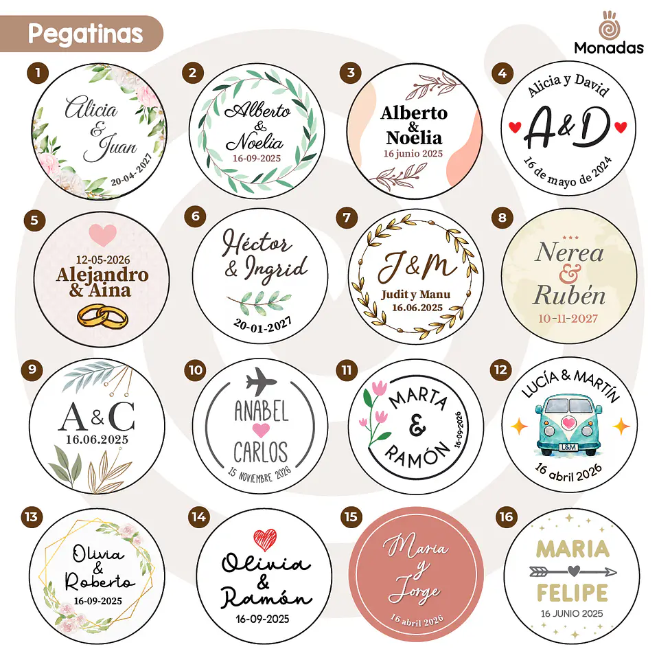 Yoyos con adhesivo personalizado para bodas 3