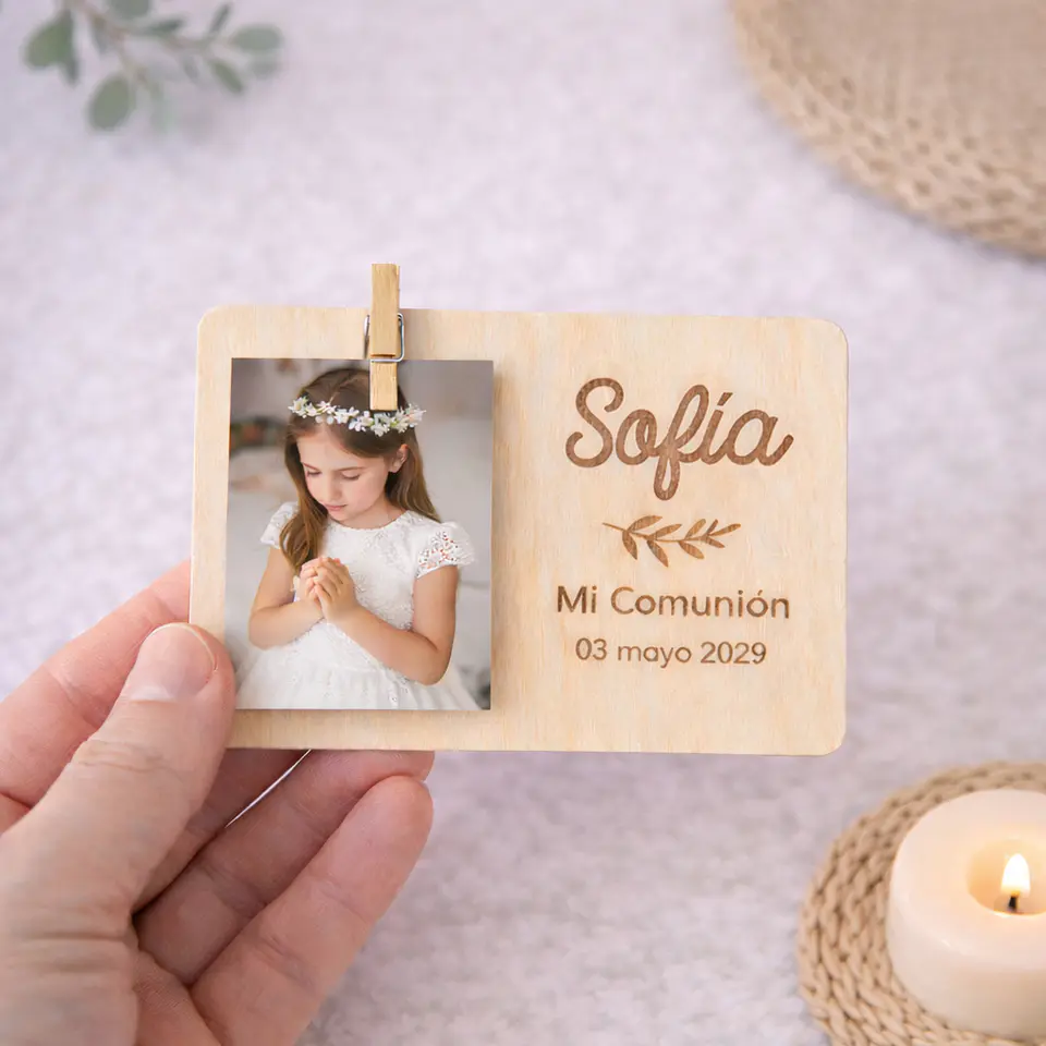 Portafotos de madera personalizado con imán y pinza 3