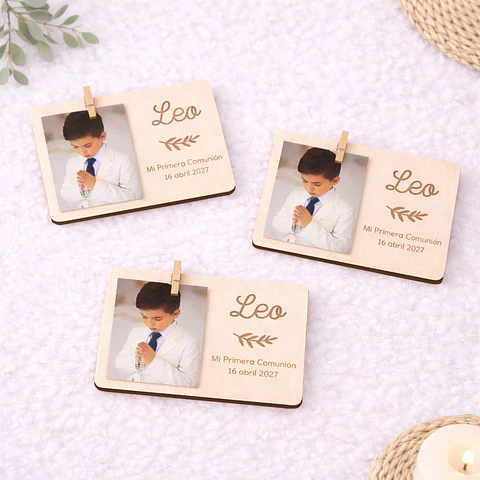 Portafotos de madera personalizado con imán y pinza