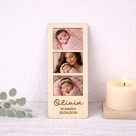 Fotomaton de madera con imán (3 fotos)