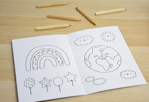 Cajita de lápices con librito para colorear para Bodas