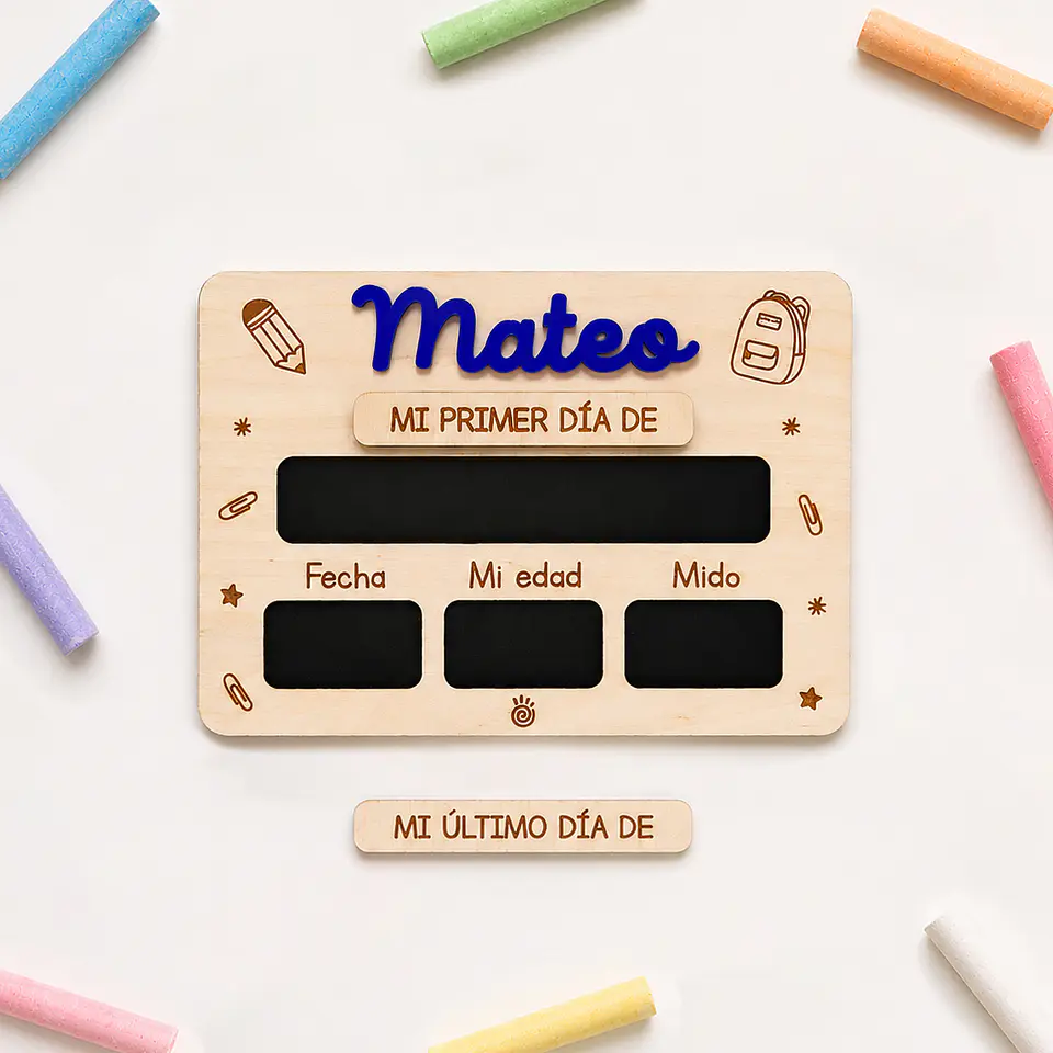 Pizarra mi primer día de cole - Nombre en metacrilato de color 5