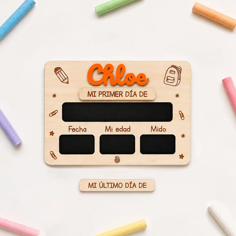 Pizarra mi primer día de cole - Nombre en metacrilato de color 10