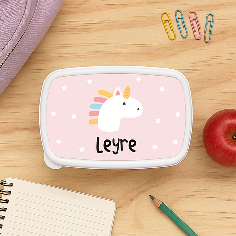 Fiambrera personalizada con nombre y dibujo para el cole