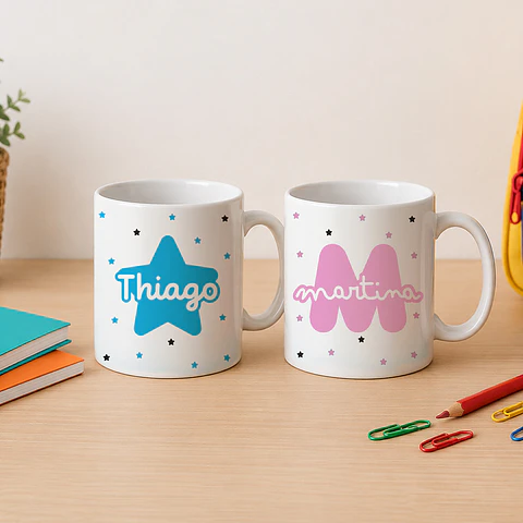 Taza de plástico personalizada con inicial o estrella para el cole 
